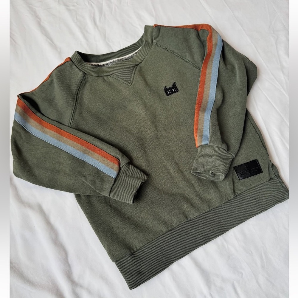 Green Sweatshirt with Striped Sleeves